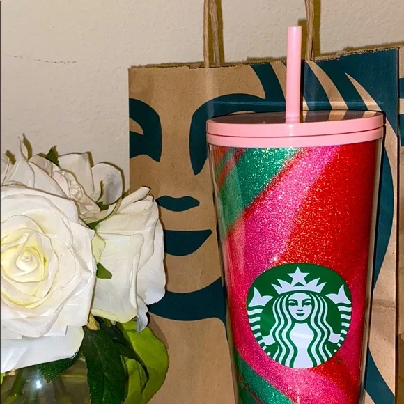 Starbucks Pink/Green/Red Glitter Swirl Tumbler ❤️ - Picture 2 of 6